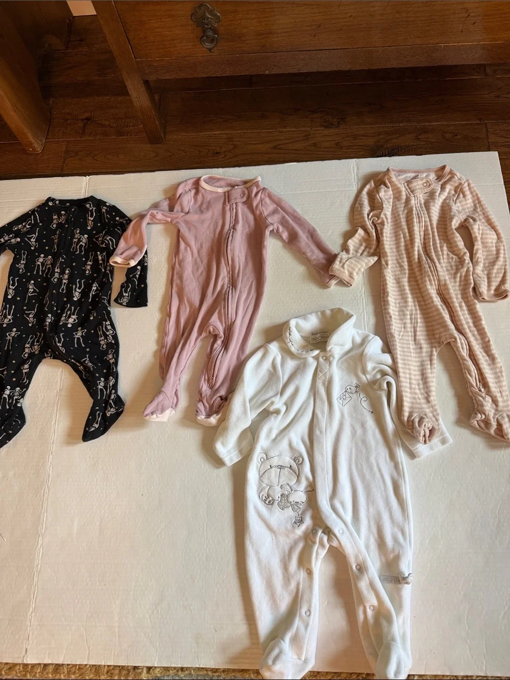 Infants Halloween footed sleeper, White velour footed sleeper, & 2 more footed